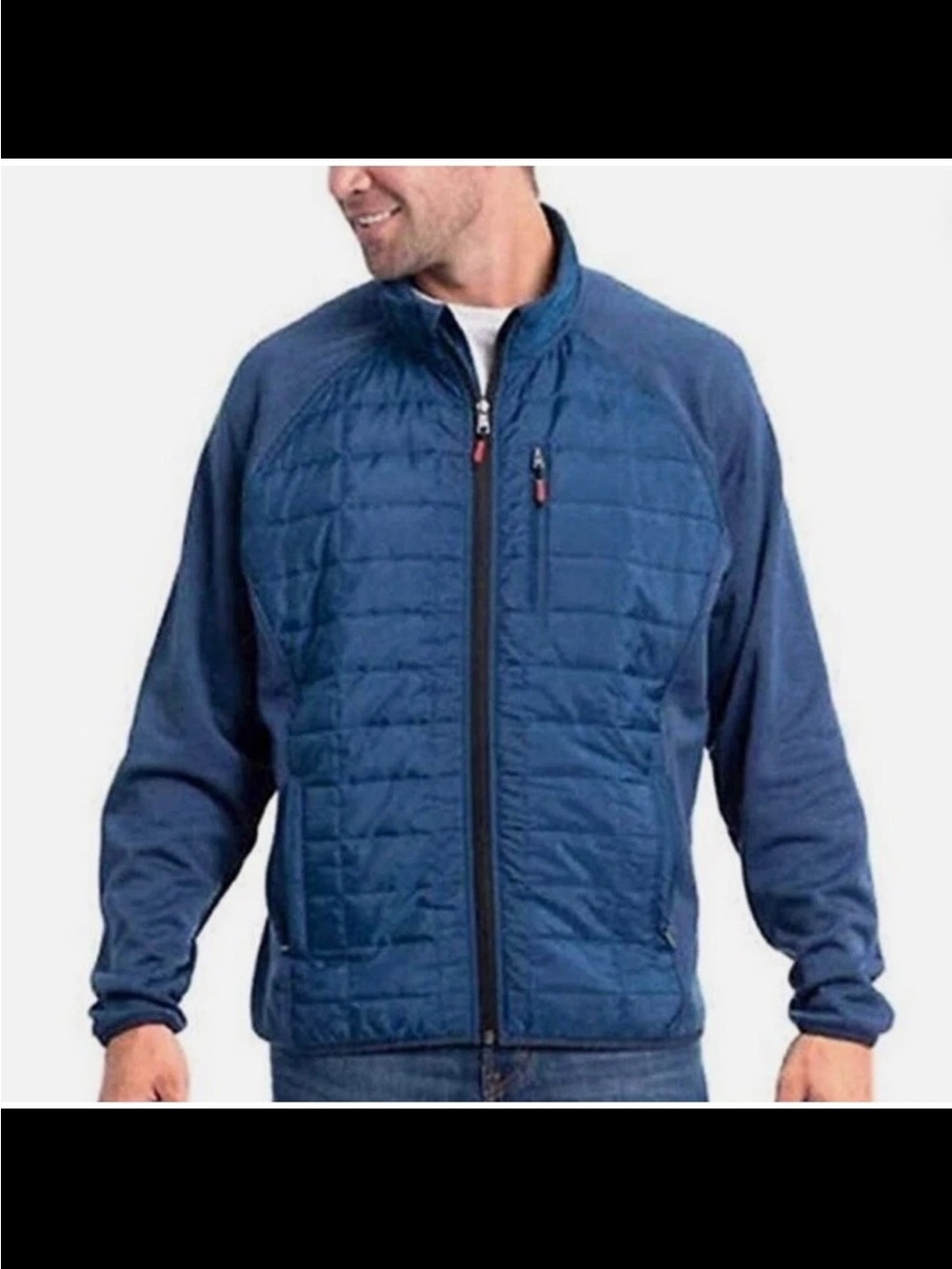 Orvis Men's Mixed Media Jacket Quilted Micro-Fiber Fleece Blue XL Full Zip